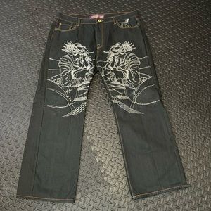 Christian Audigier Black Denim Jean 42waist x 32, Embroider Crystal Asian Ladies